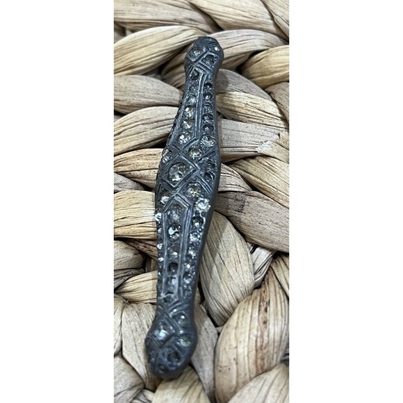 VTG Sterling Silver 925 Victorian Style Crystal Regency Brooch 2.75in Romantic - Picture 6 of 10